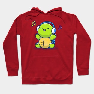 Cute Turtle Listening Music With Headphone Hoodie